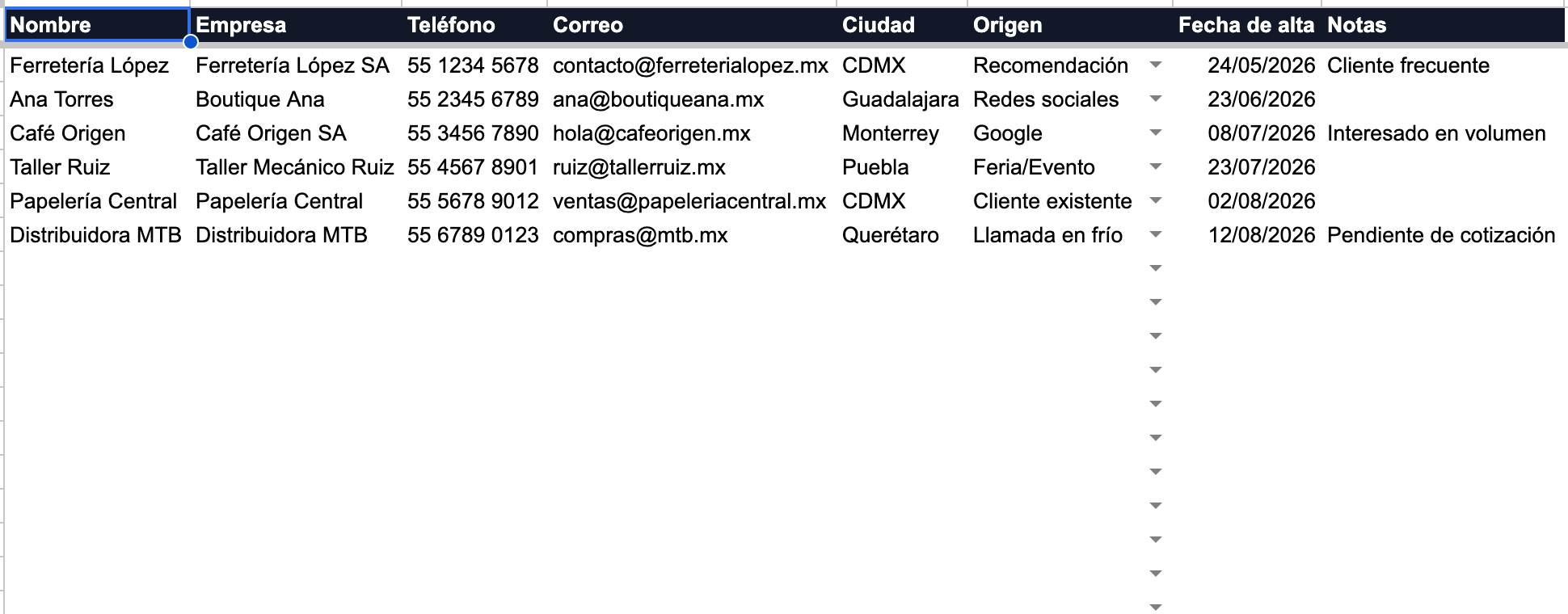 CRM de Clientes y Ventas — Organiza tu pipeline de ventas (Google Sheets)