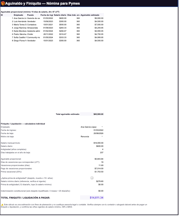 Nómina para Pymes — Calcula sueldos, ISR e IMSS estimado y genera recibos (Google Sheets)